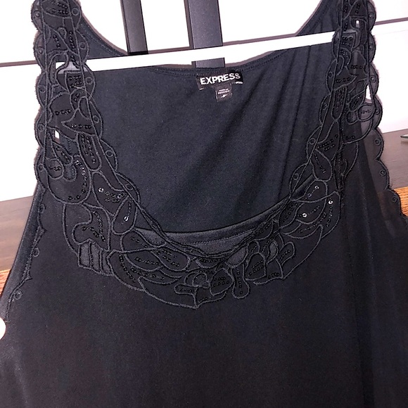Express black tank top with sequined neckline & lined with built-in cami - Picture 2 of 7